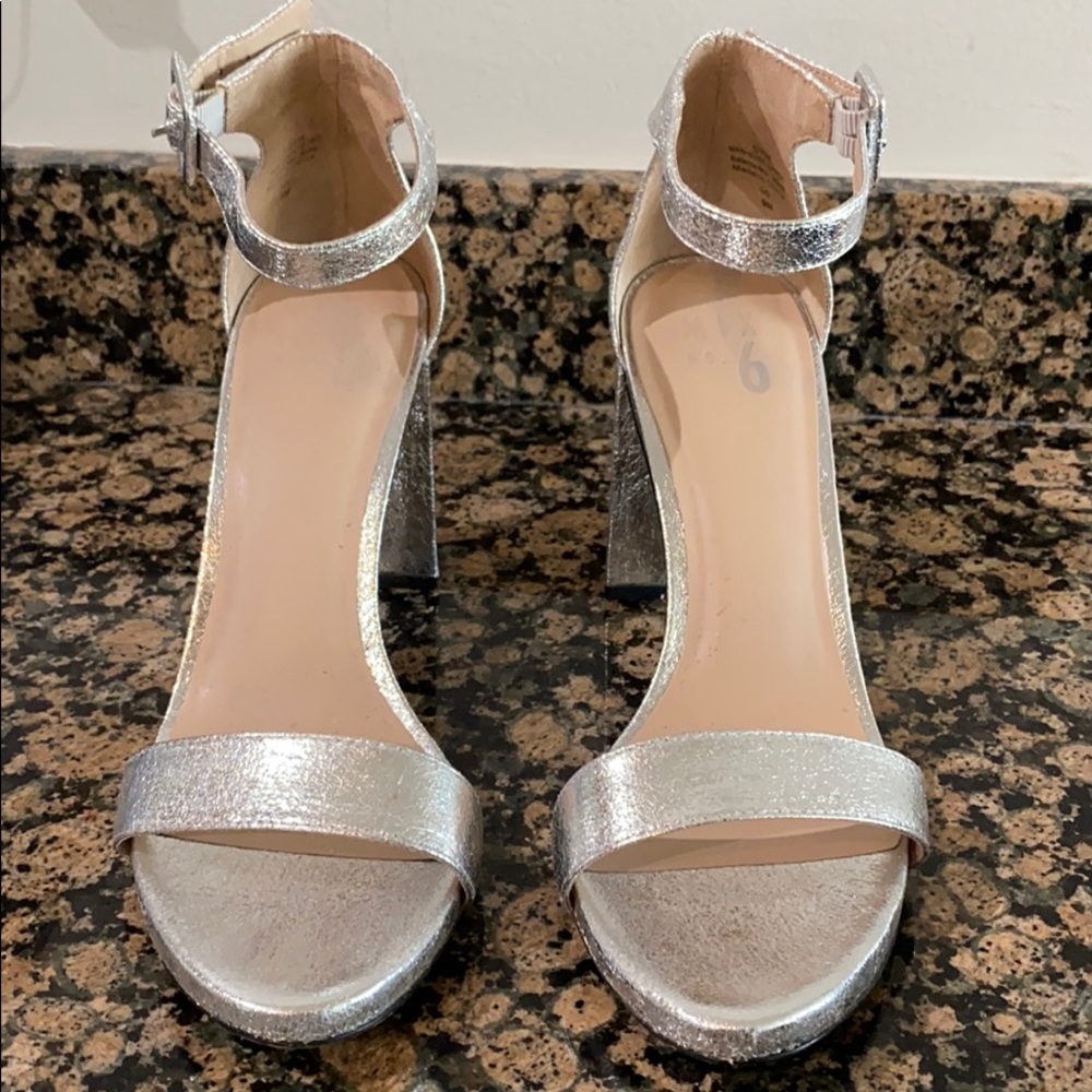 Silver ankle strap heels size 9